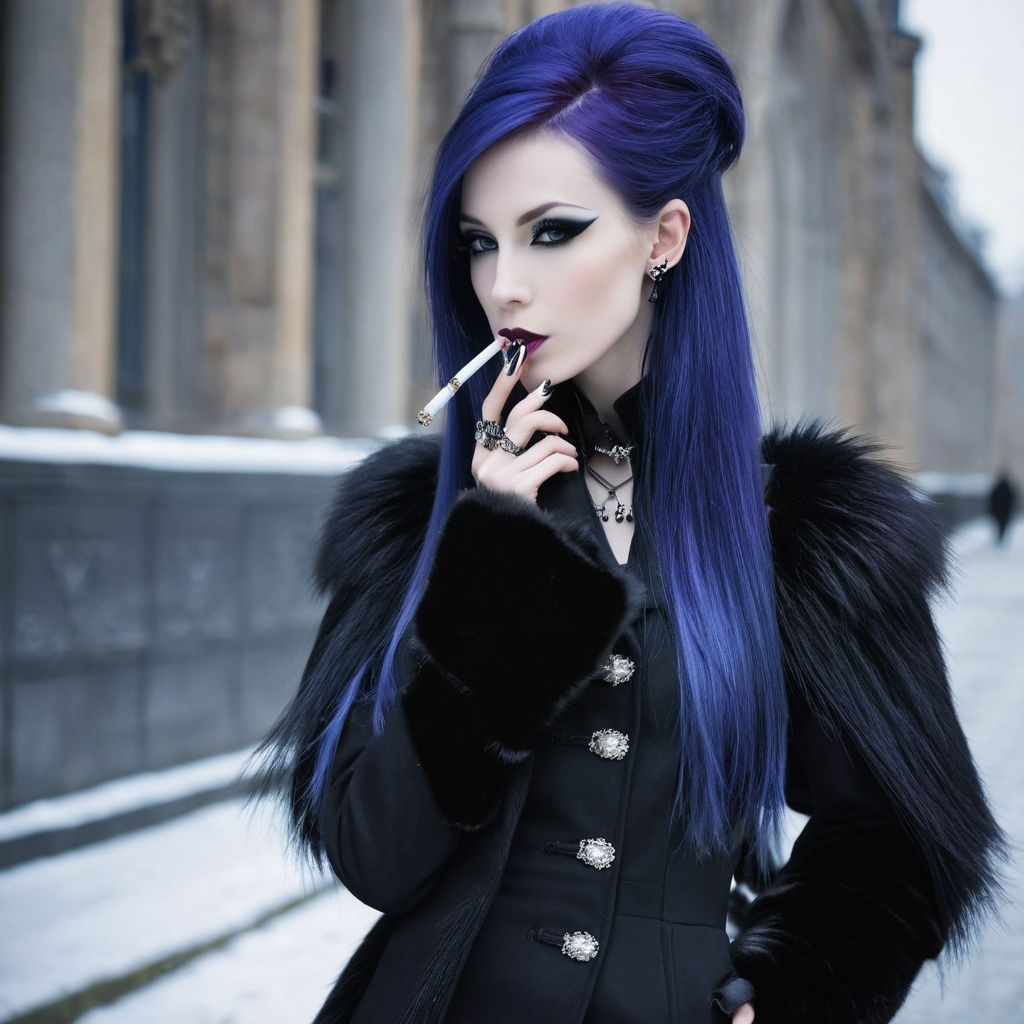 cute purple hair kawaii goth girl in black