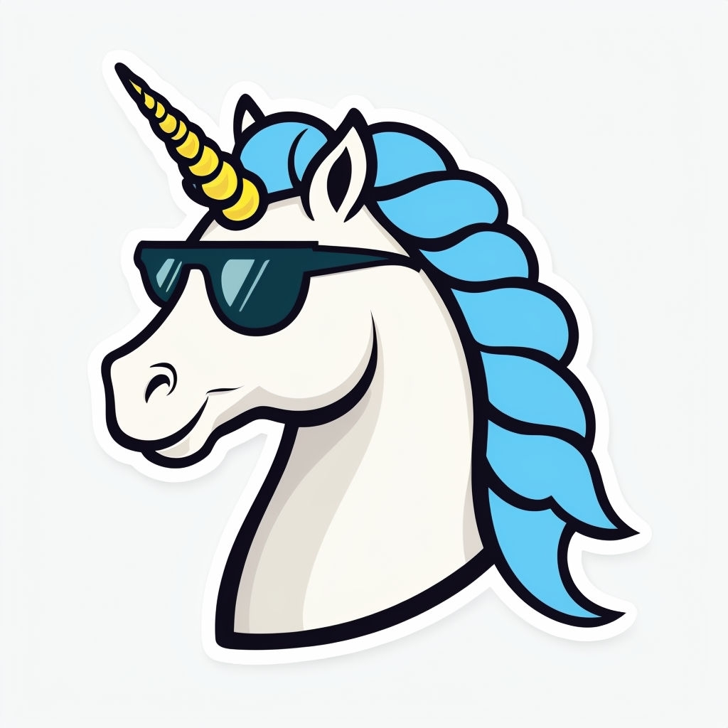 Cool Cartoon Unicorn Head Sticker in Playful Design