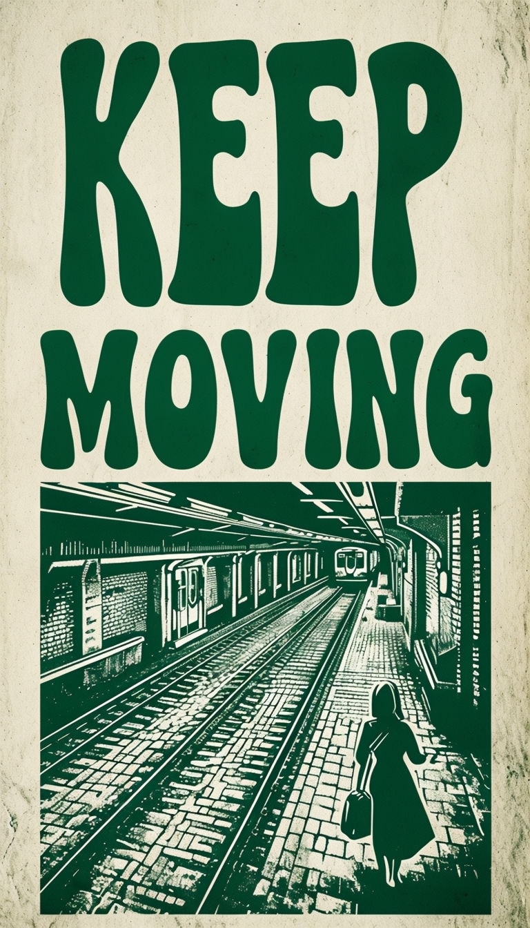 Vintage Motivational Keep Moving Train Station Poster