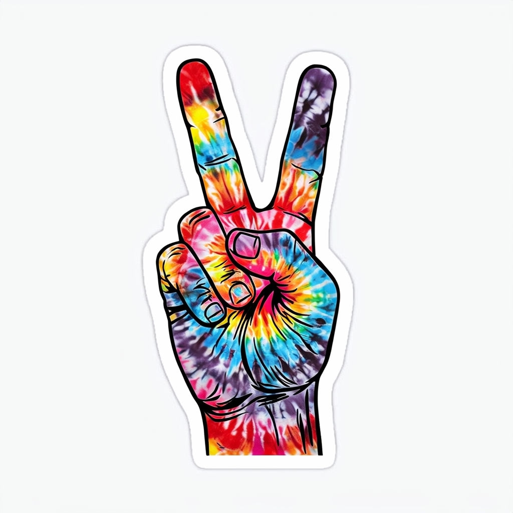 Vibrant Tie-Dye Peace Sign Hand Illustration Sticker