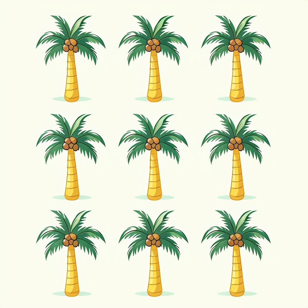 Cheerful Palm Trees 3x3 Grid Playful Illustration Art