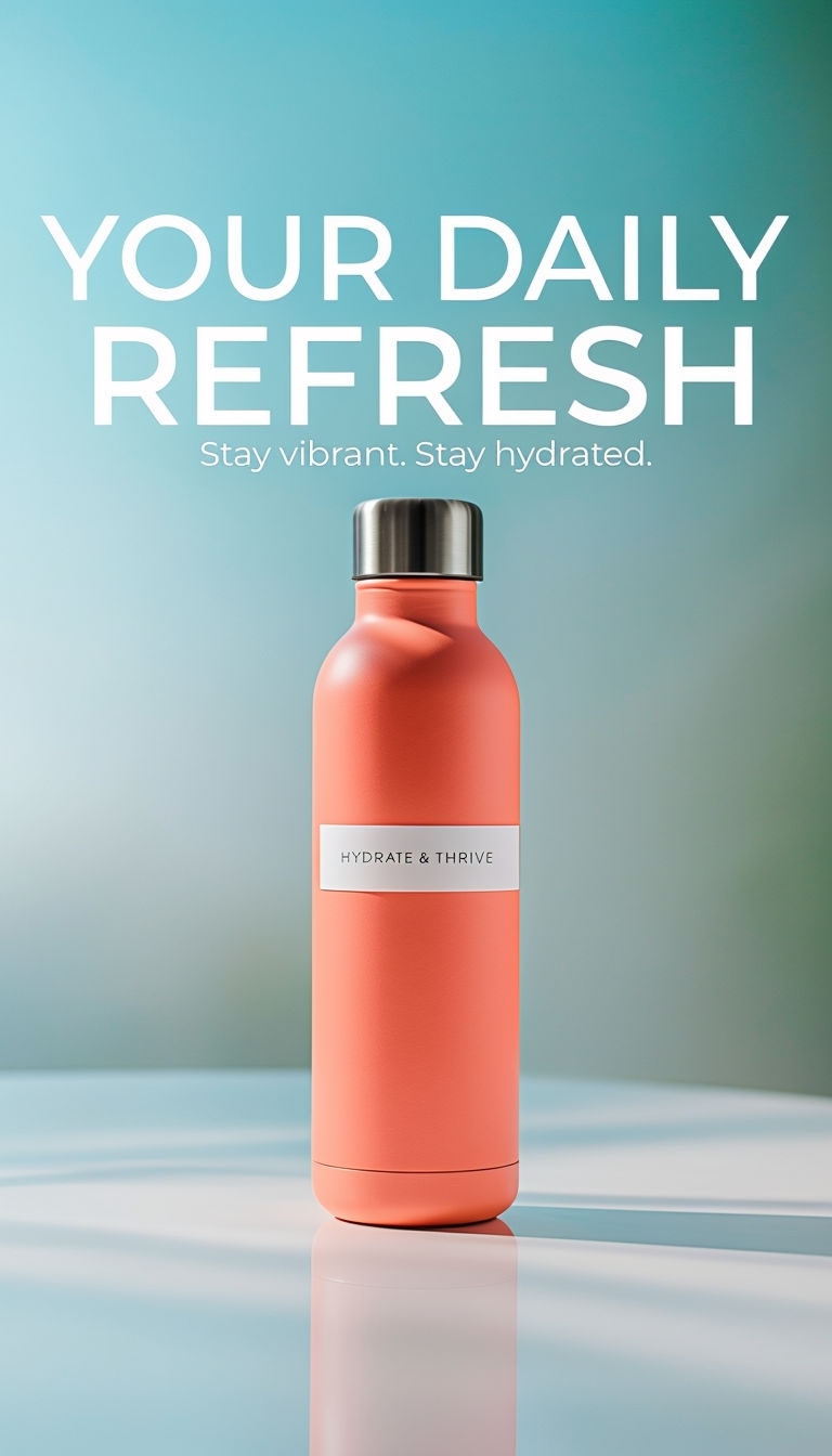 Vibrant Coral Reusable Water Bottle Ad with Refreshing Design Ads