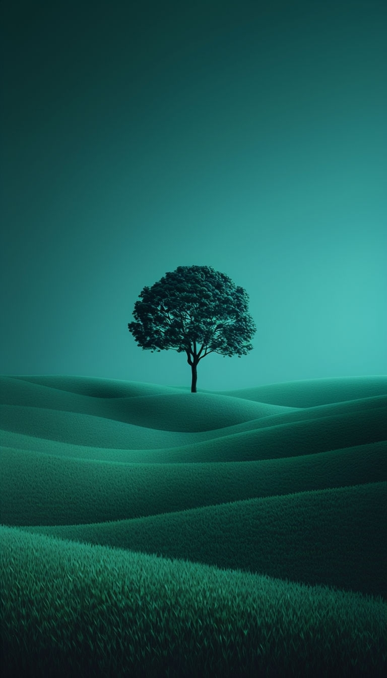 Serene Minimalist Landscape with Single Tree Mobile Wallpaper