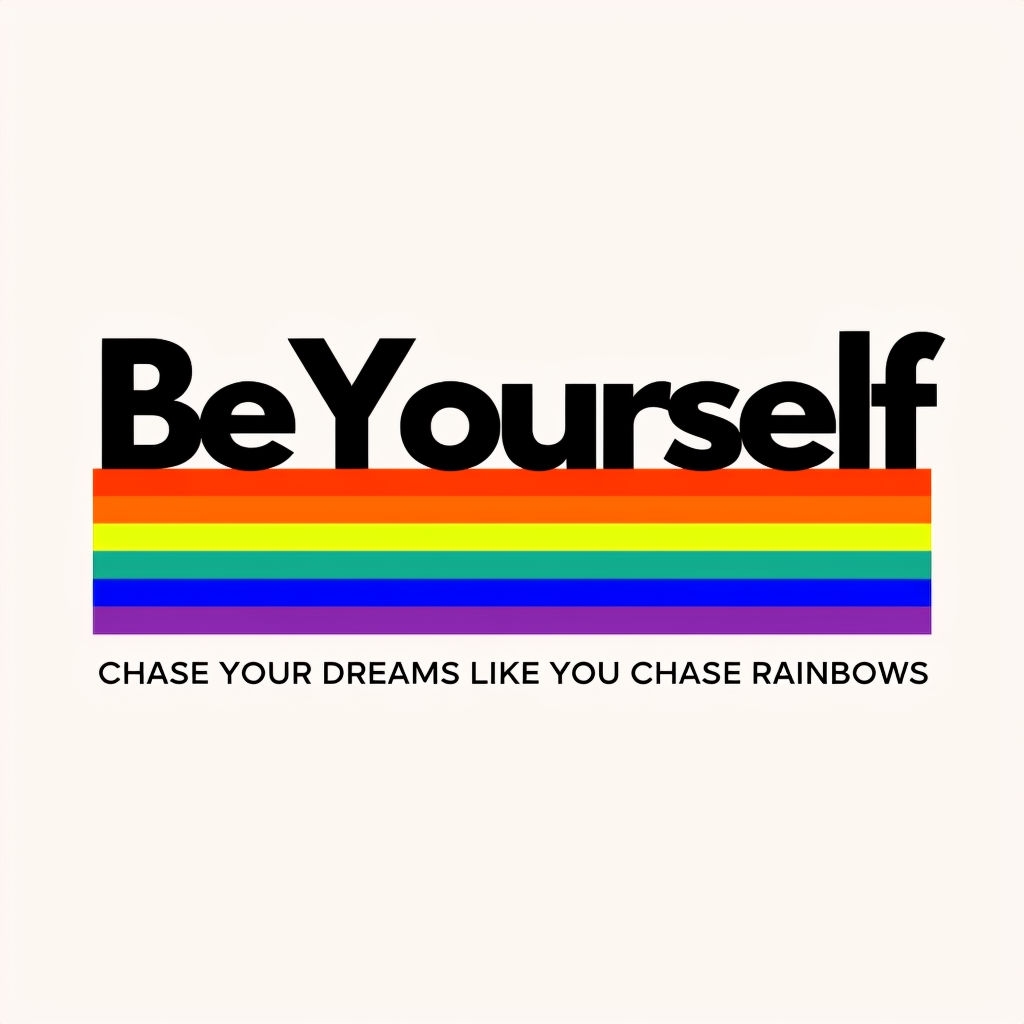 Be Yourself Empowering Rainbow Stripes Minimalist T-Shirt