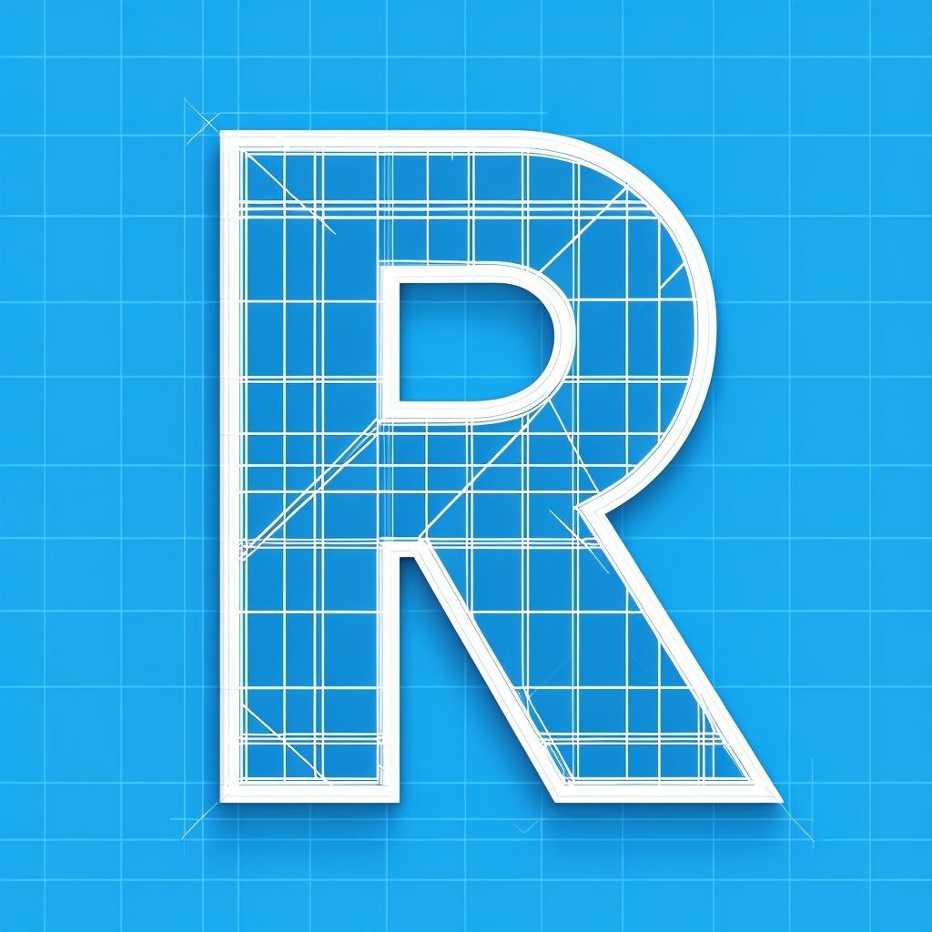 Modern Technical Letter R Blueprint Design Monogram