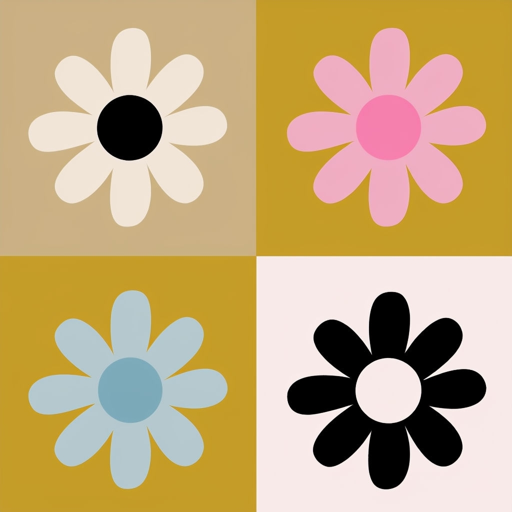 Modern Minimalist Floral Seamless Pattern with Colorful Backgrounds