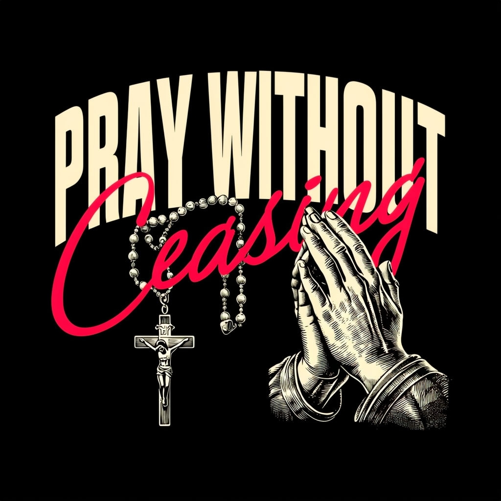 Inspirational Pray Without Ceasing Graphic Design T-Shirt