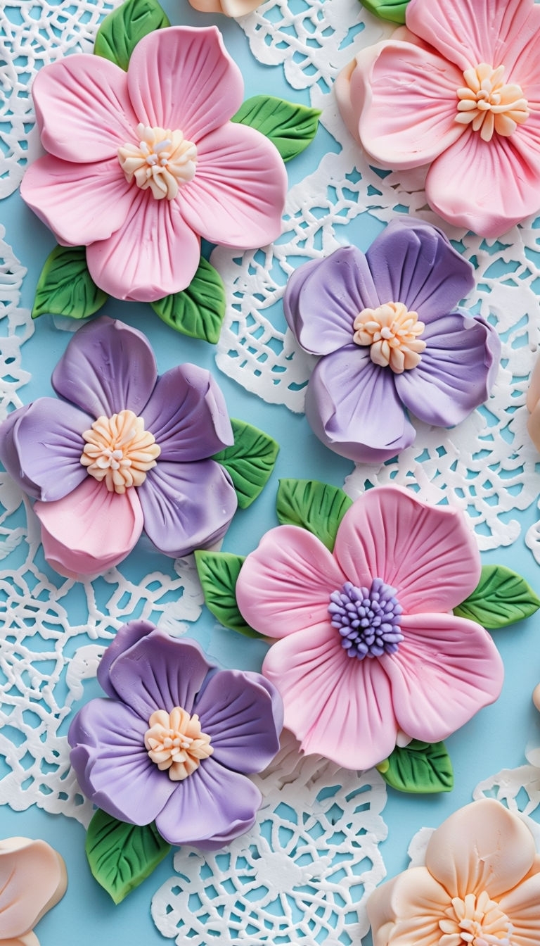 Pastel Floral Clay Design on Lace Doily Phone Case Cover
