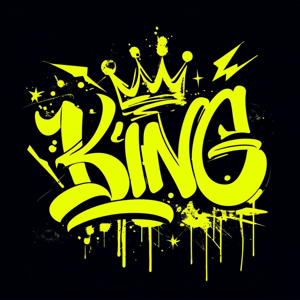 Bold Neon KING Graffiti Art with Crown T-Shirt