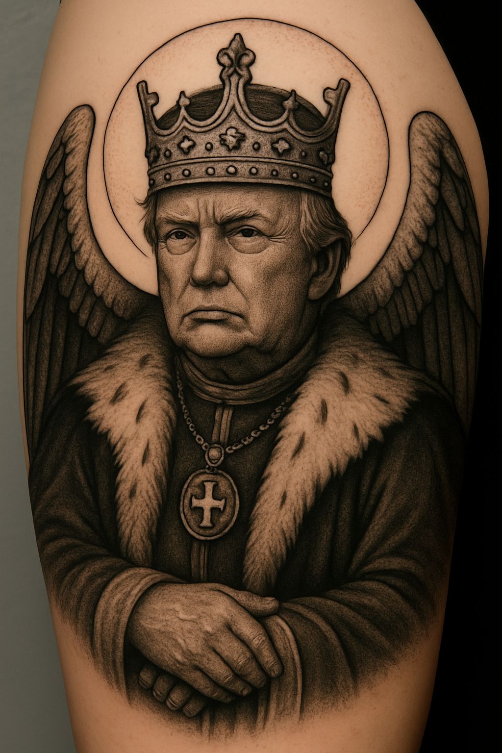 Regal Angelic Figure Tattoo Design on Chest Art