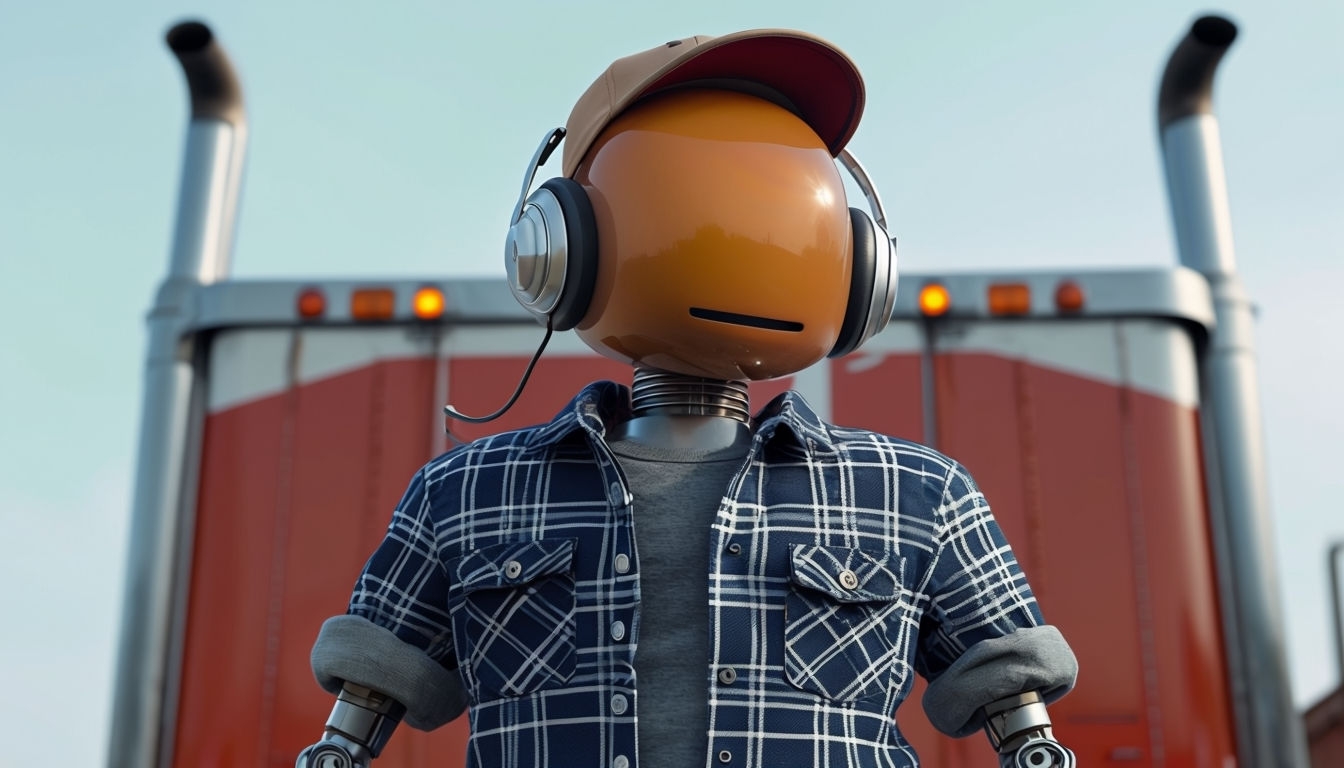 Futuristic Robot with Headphones and Casual Outfit Virtual Background