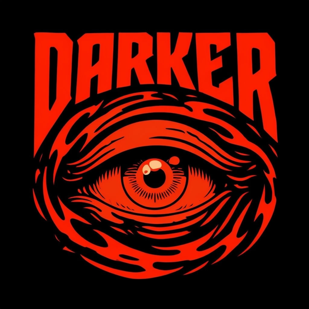 Bold Red Eye Graphic Design with Darker Text Logo