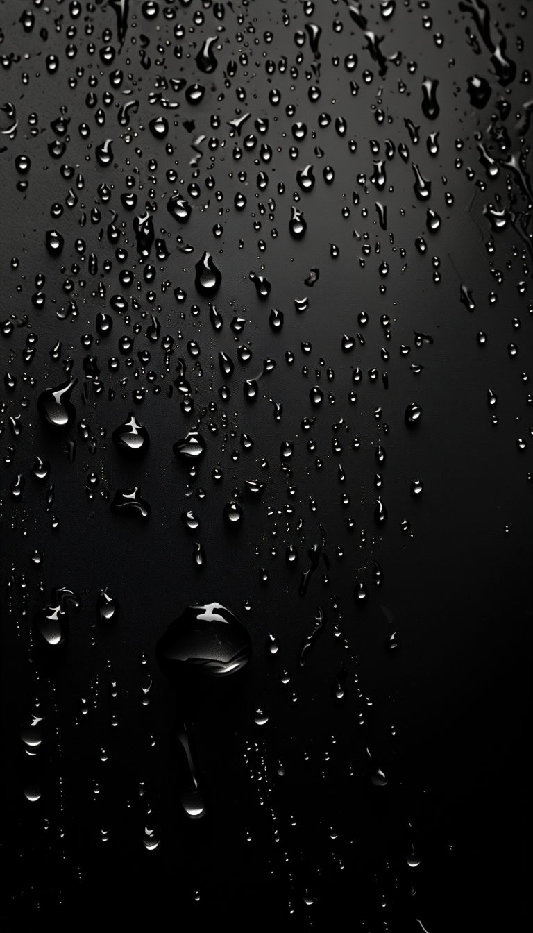 Close-Up Water Droplets on Matte Black Surface Mobile Wallpaper