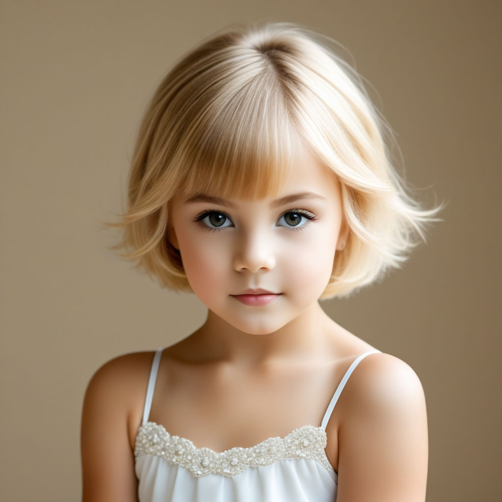 cute child Girl with short strait blond hair