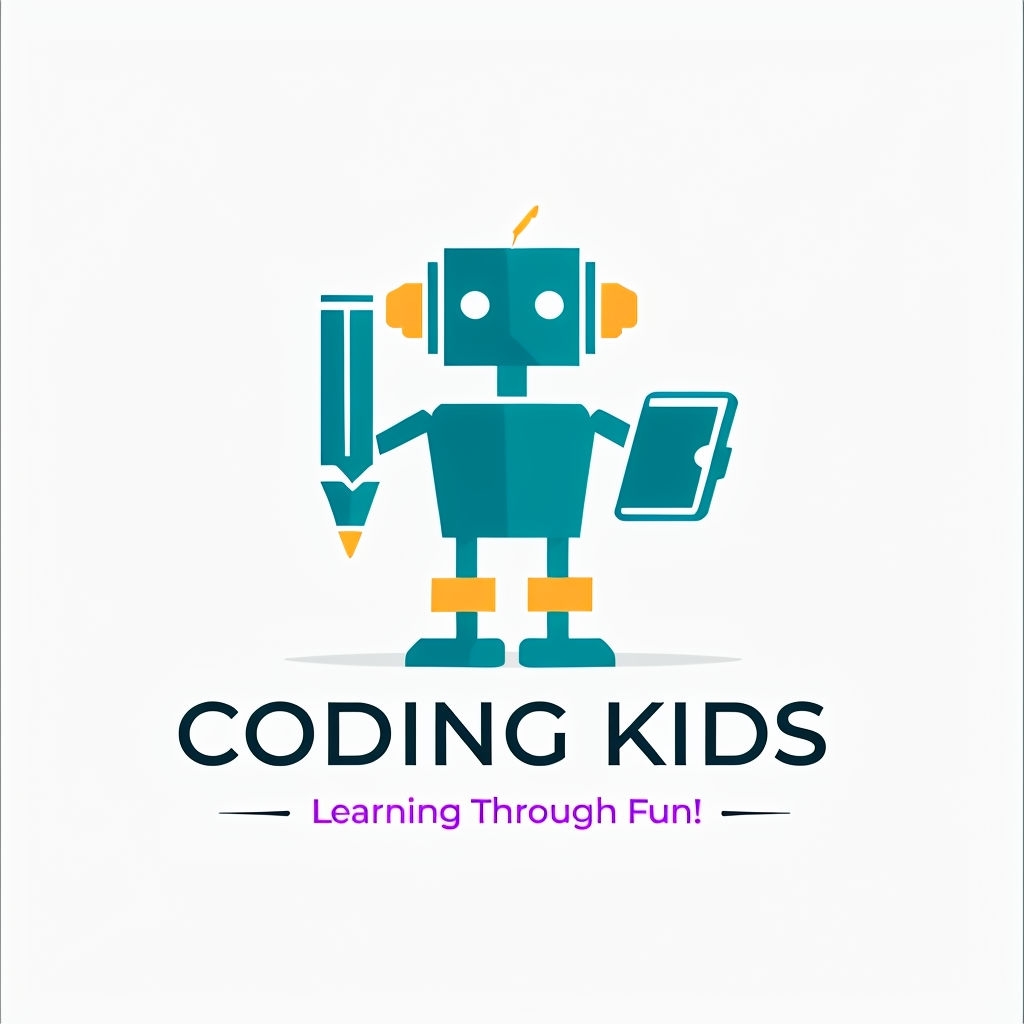 Minimalist Teal Orange Robot Logo for Coding Kids Club