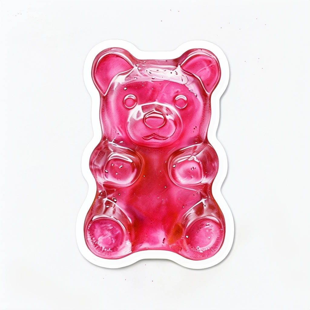 Bright Pink Gummy Bear Watercolor Art Sticker