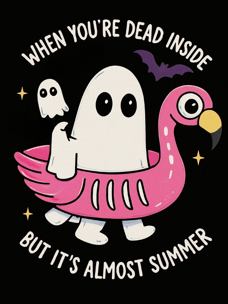 Playful Halloween Ghosts and Flamingo Float T-Shirt