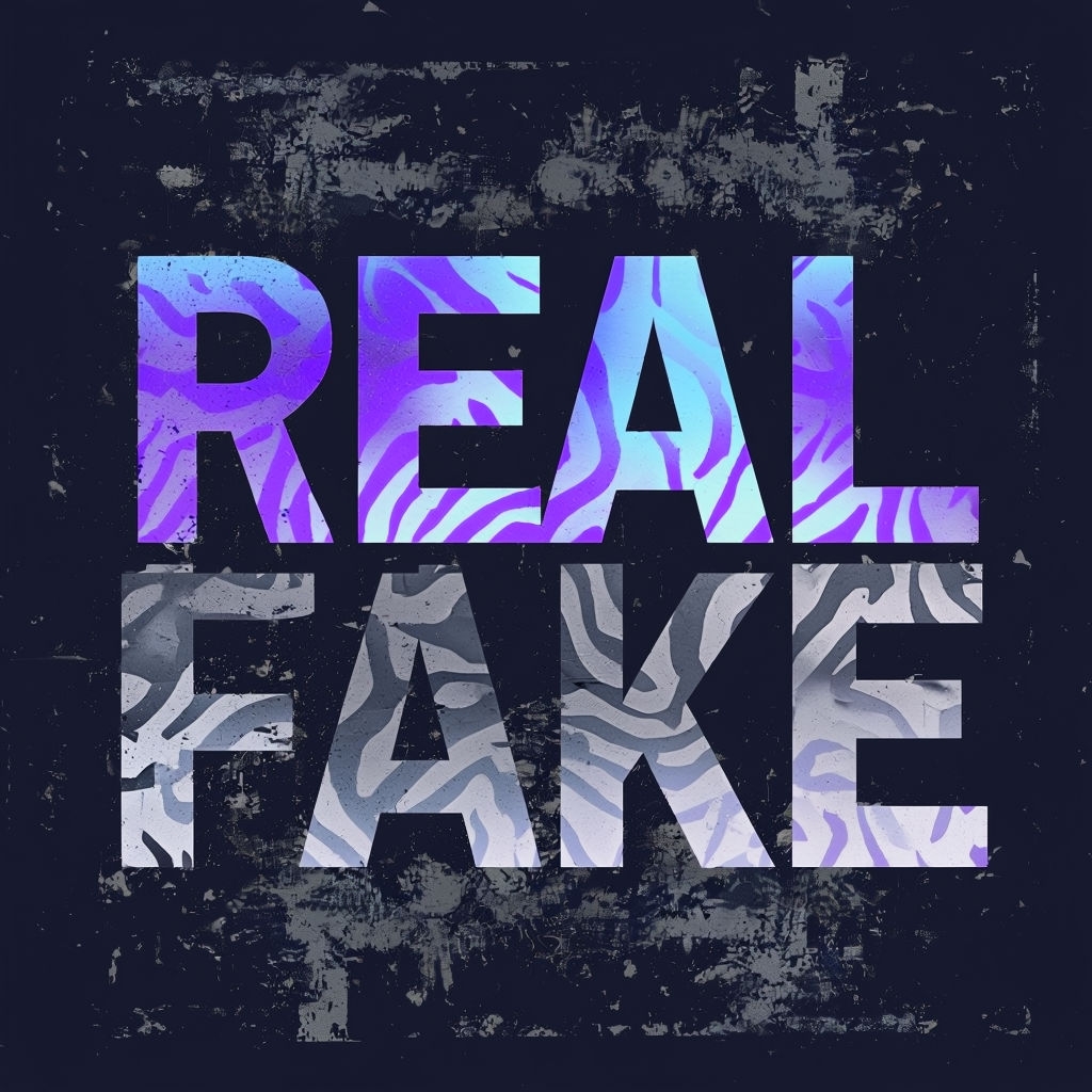 Bold Gradient REAL and FAKE Text with Abstract Patterns T-shirt