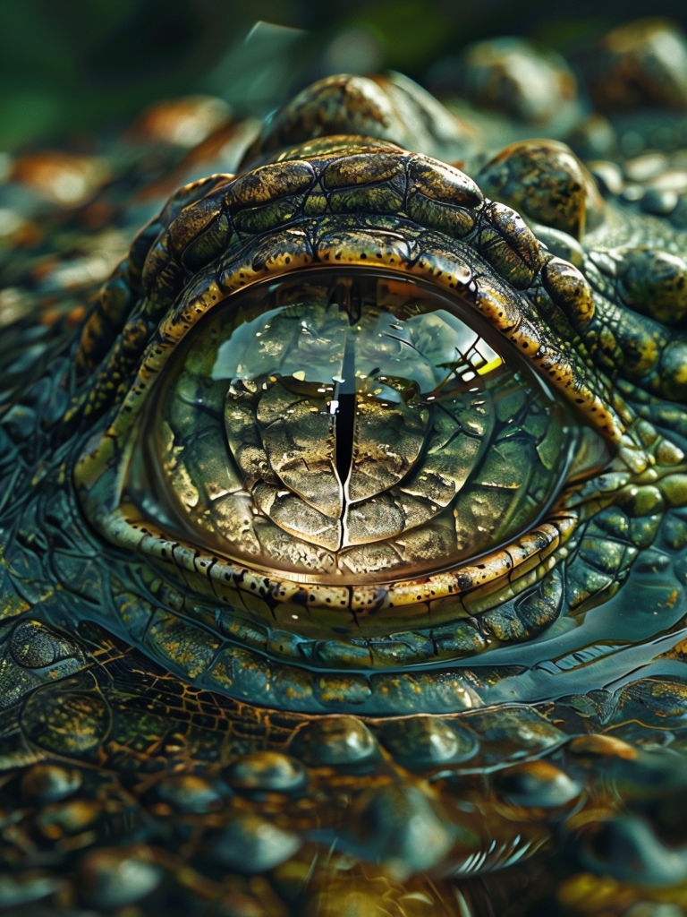 Hyper-Realistic Alligator Eye Close-Up Photography Art
