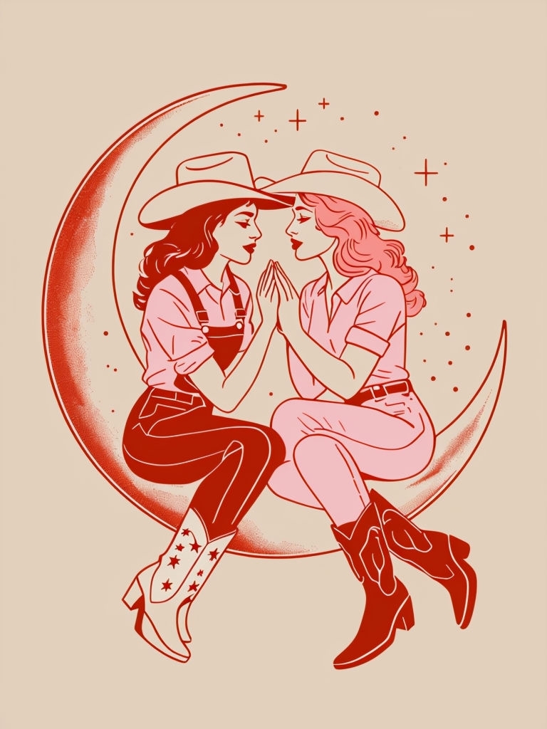 Minimalist Romantic Women on Crescent Moon T-Shirt