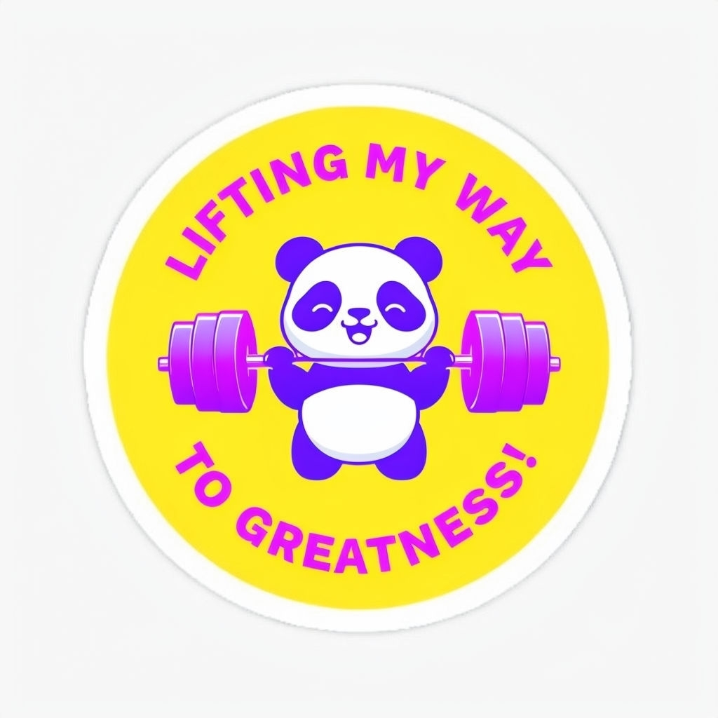 Cheerful Weightlifting Panda Cartoon Sticker Design