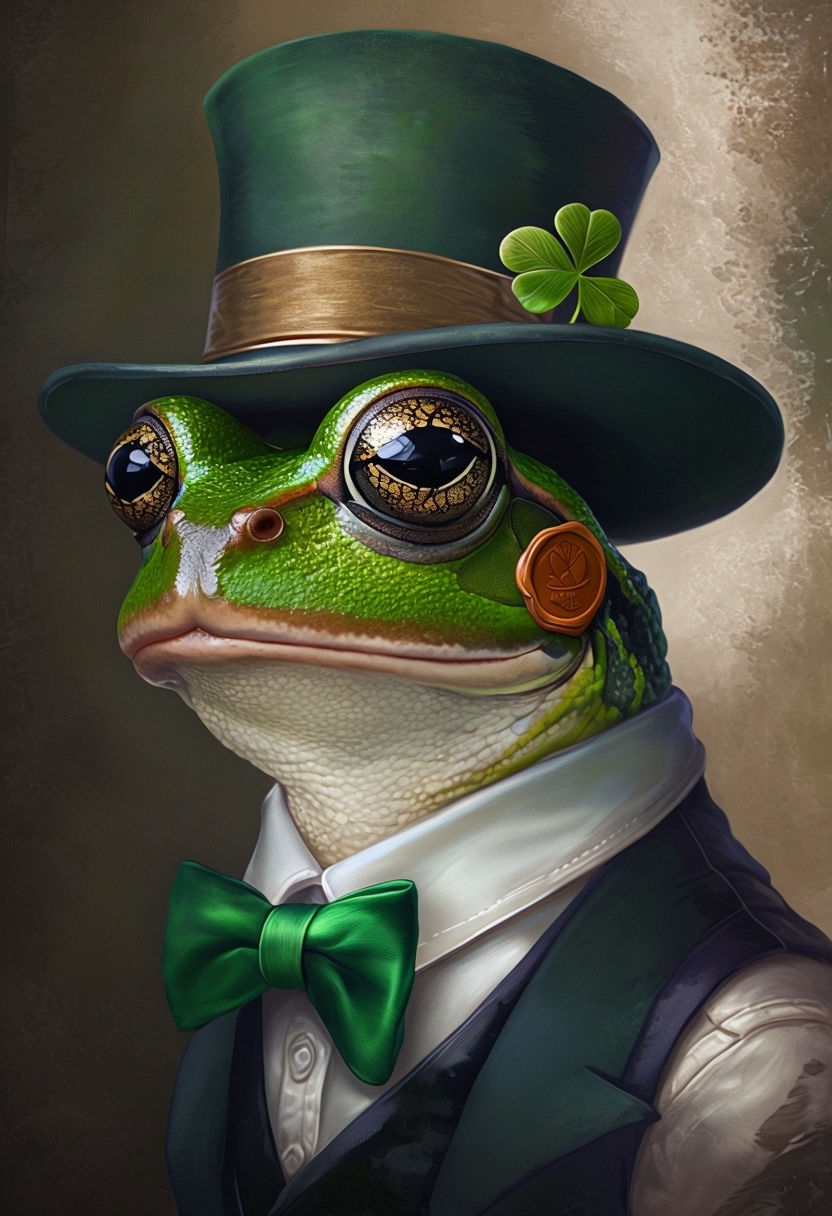 Whimsical Anthropomorphic Frog in Formal Attire Illustration Poster