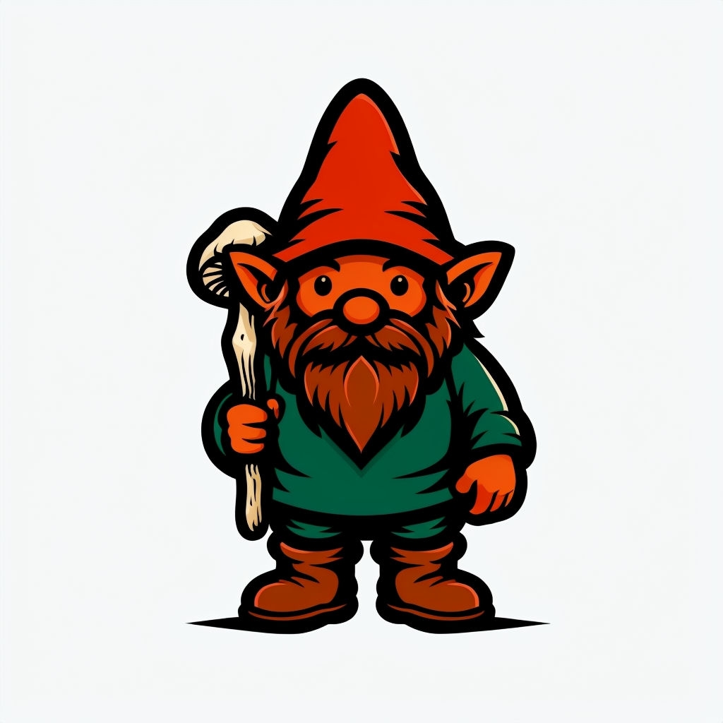 Whimsical Forest Gnome Illustration with Mushroom Staff Sticker