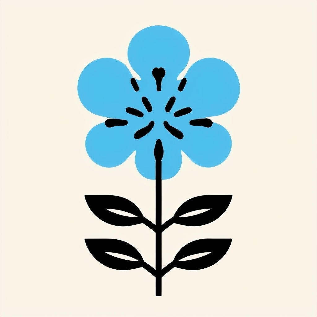 Minimalist Sky Blue Flower Illustration on Cream Background Sticker