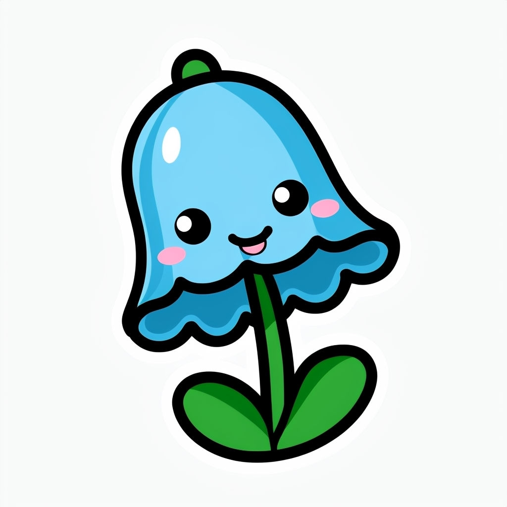 Cheerful Kawaii Bluebell Flower Cartoon Sticker