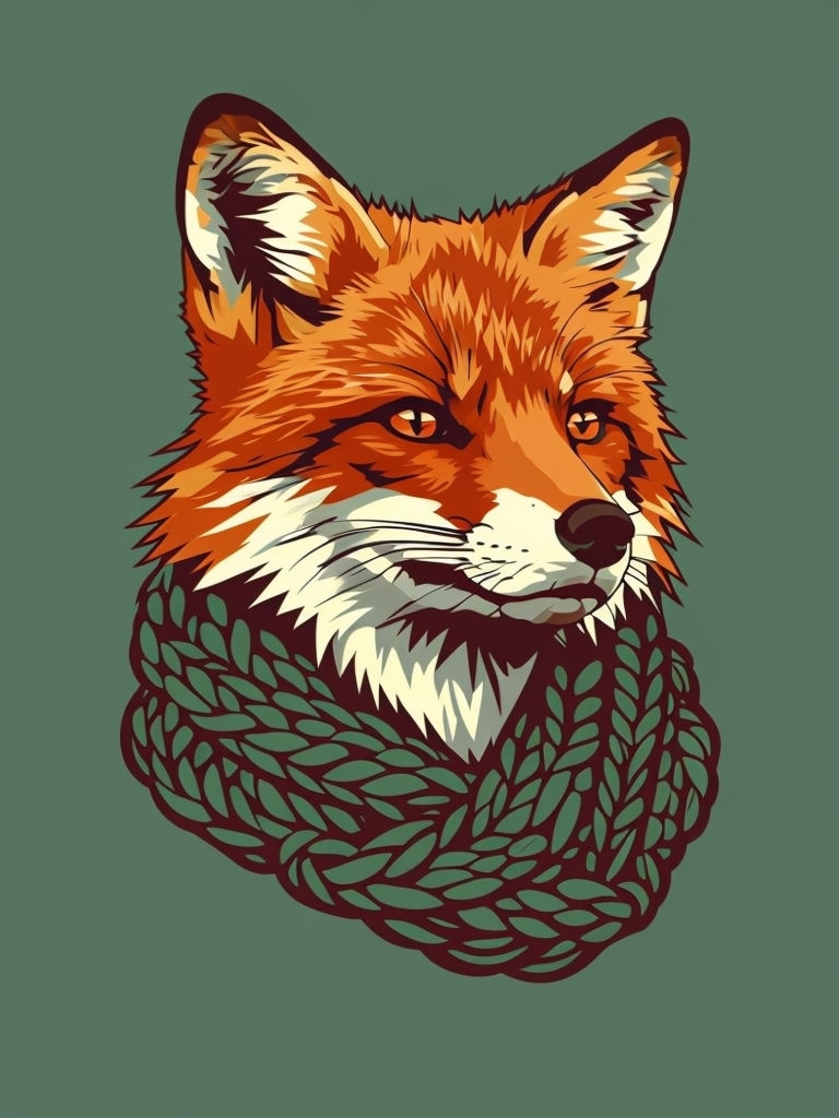Bold Red Fox Vector Art with Cozy Knit Scarf Illustration Art