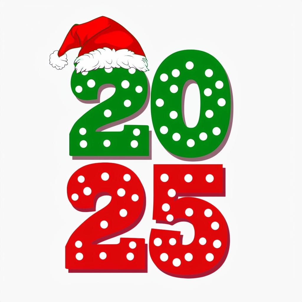 Festive 2025 Christmas Numbers with Santa Hat Graphic Mug