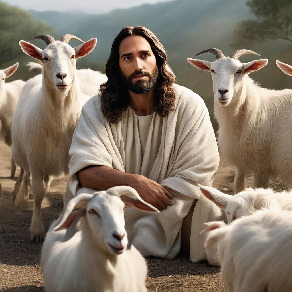 Super realistic 8K resolution photo of jesus with goats by Mixbeatz ...