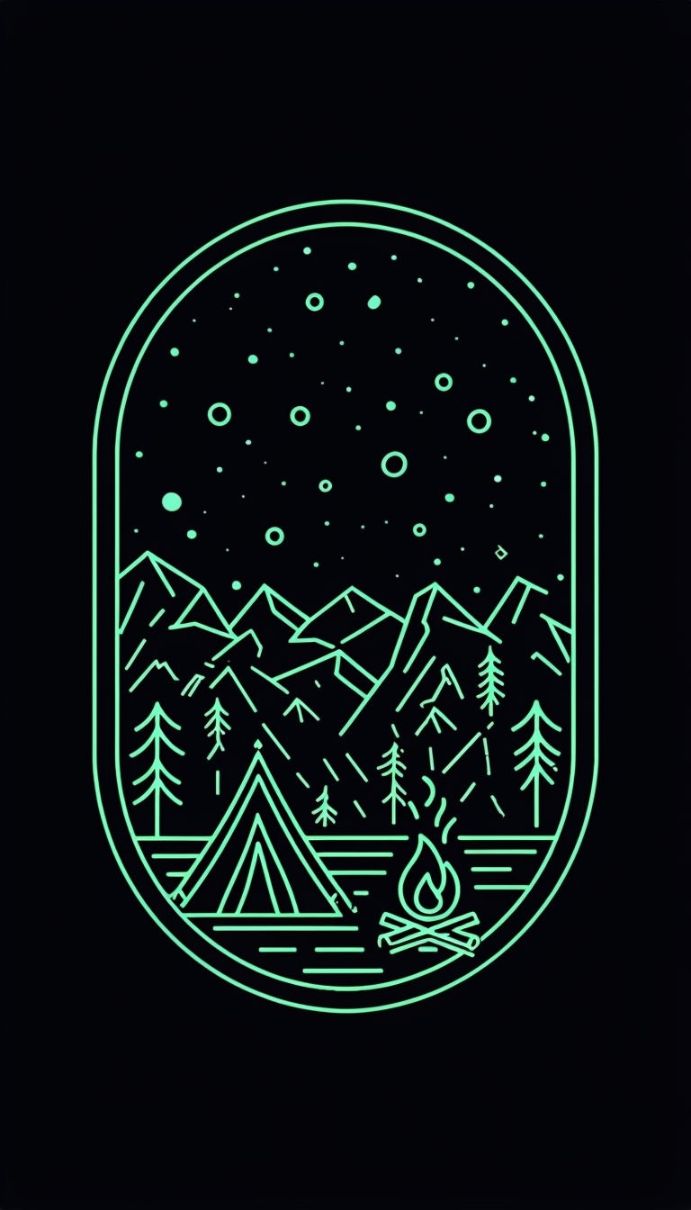 Neon Green Camping Night Scene Minimalist Line Art Phone Case Cover