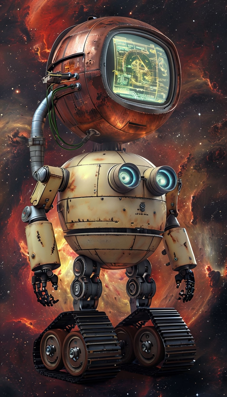 Futuristic Robot in Cosmic Nebula Art for Outer Space Theme Poster