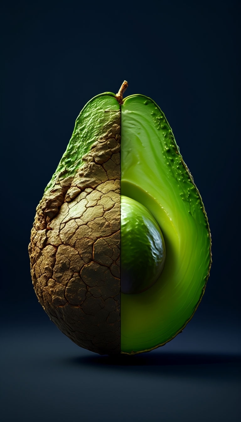 Elegant Halved Avocado on Dark Navy Background Mobile Wallpaper