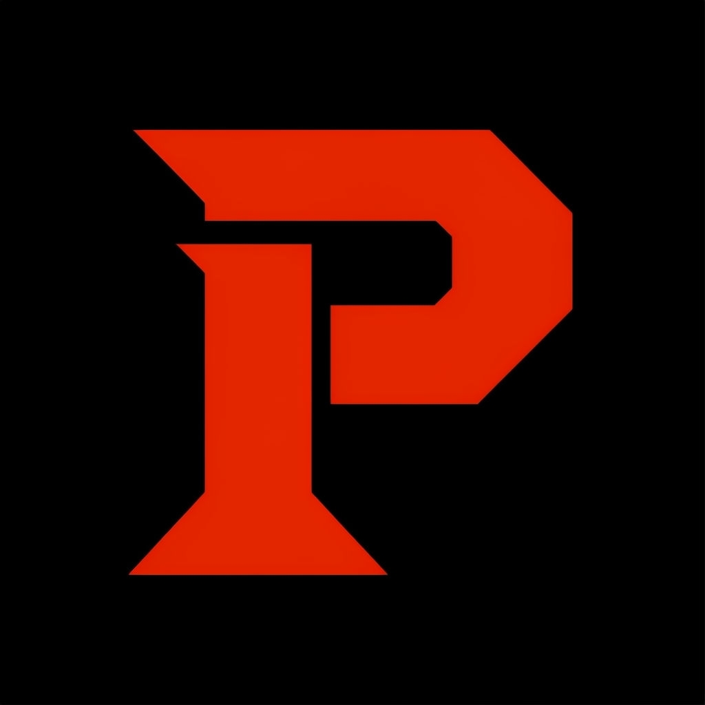 Bold Red Geometric Letter P on Black Background Artwork Monogram
