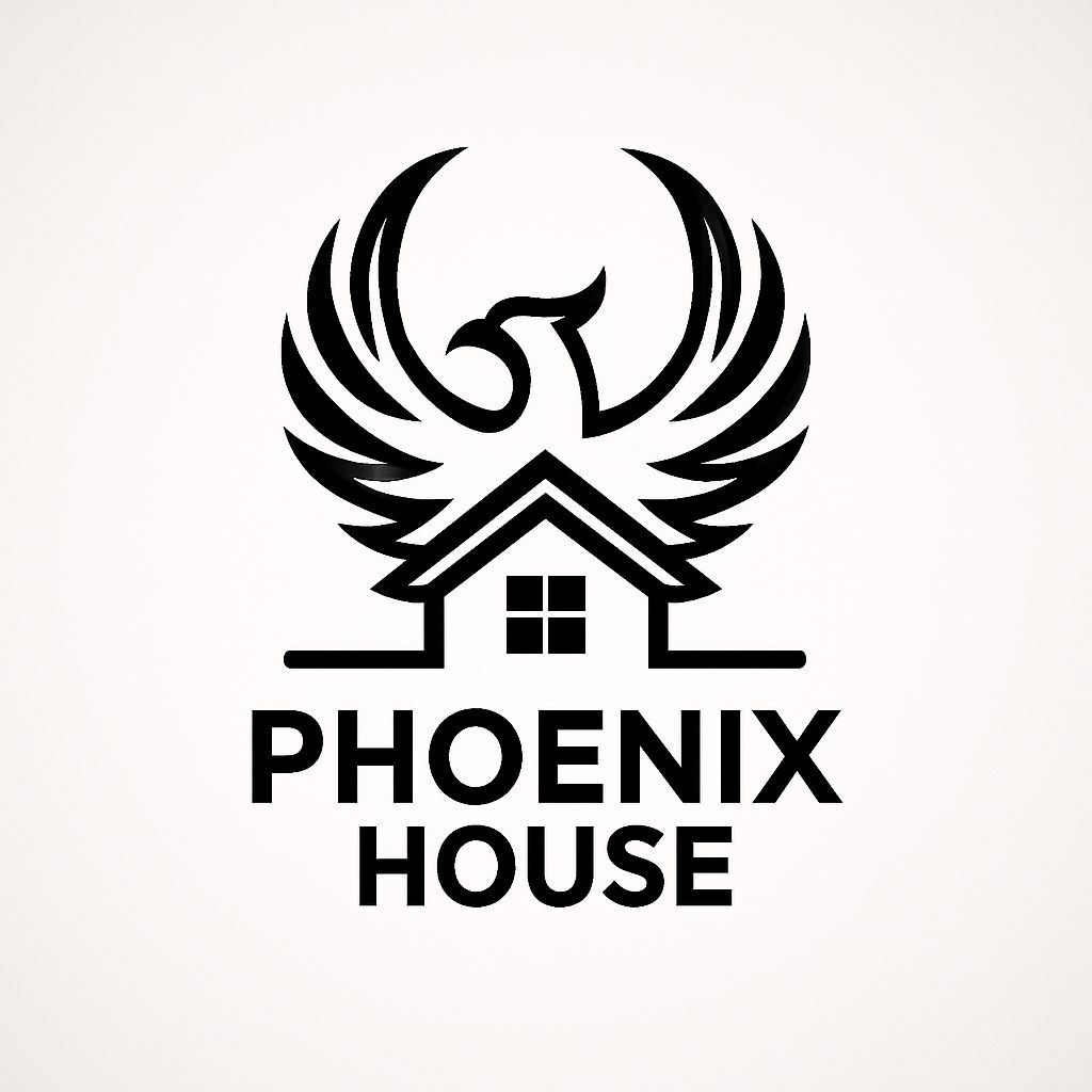 Stylized Black Phoenix Rising Logo with House Silhouette