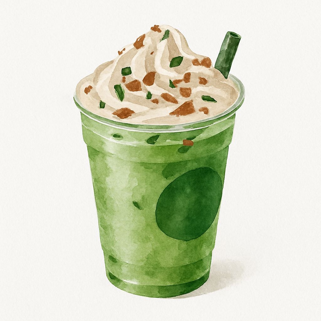 Vibrant Green Drink with Whipped Cream Watercolor Sticker