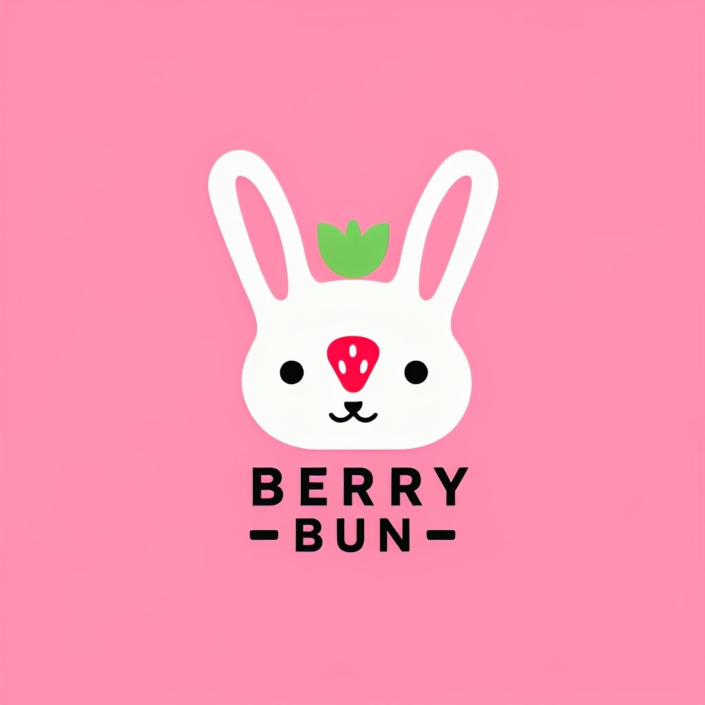 Playful Minimalist Berry Bun Logo with Cute Rabbit Design