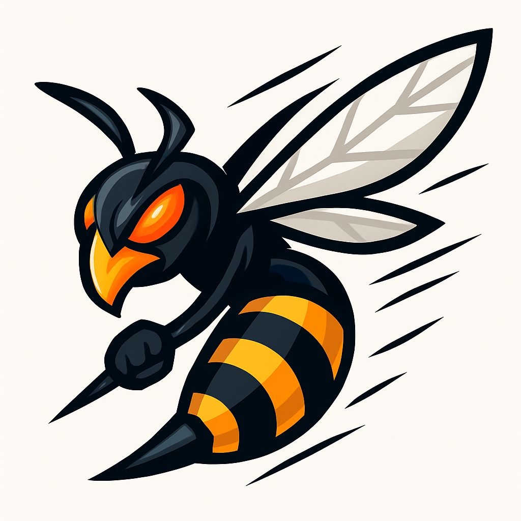 Aggressive Cartoon Wasp Character in Mid-Flight Sticker