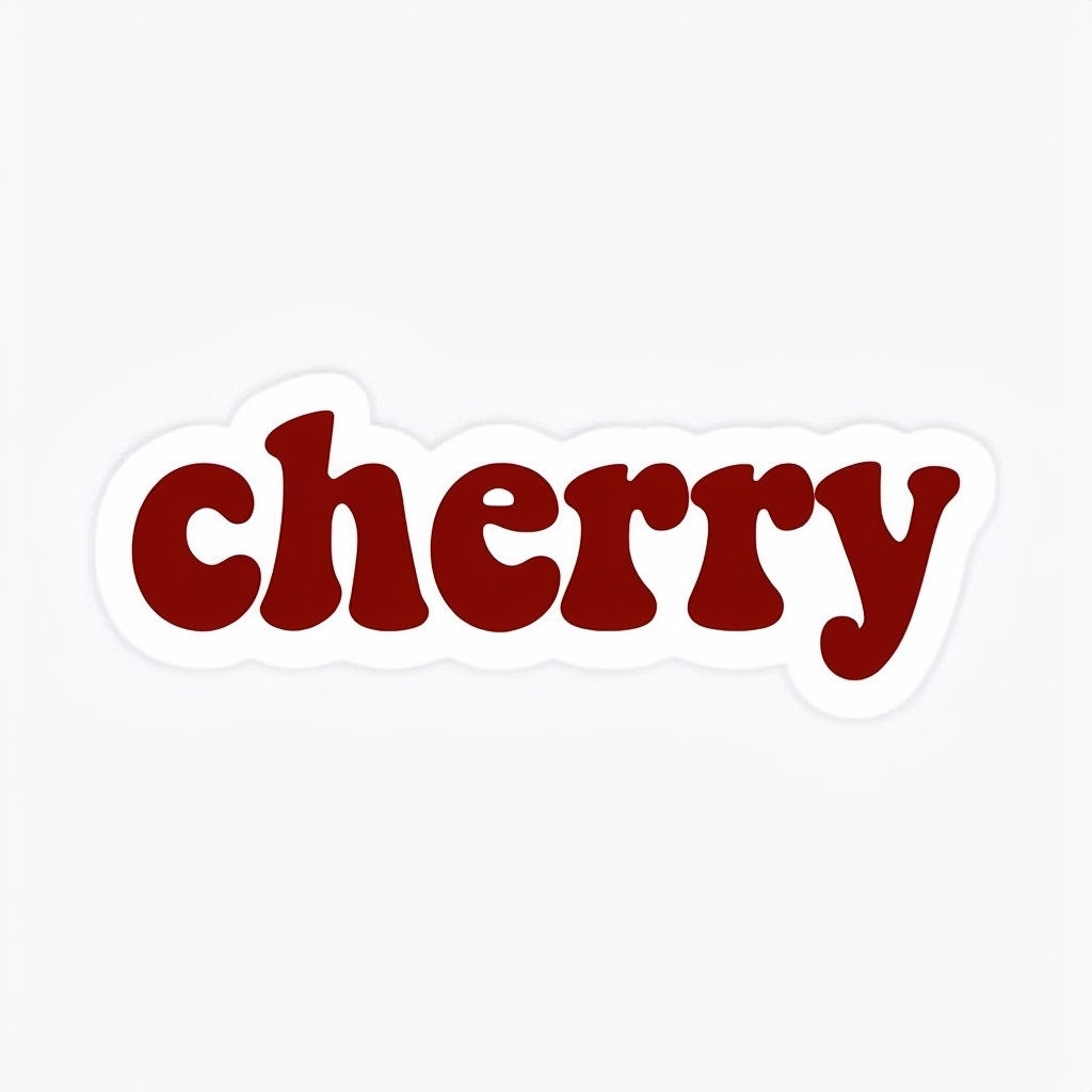 Playful Dark Red Cherry Text Sticker on White Background