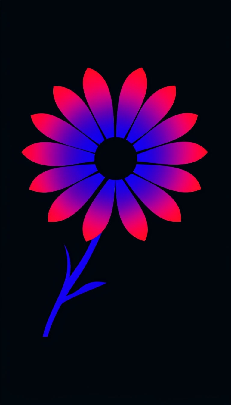 Stylized Gradient Flower Minimalist Design on Black Background Mobile Wallpaper