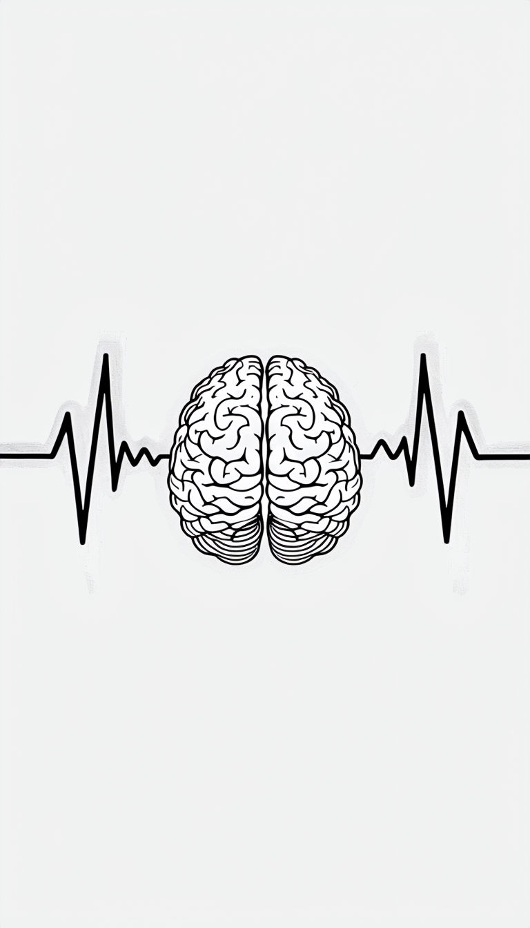 Minimalist Human Brain and ECG Line Graphs Art Poster