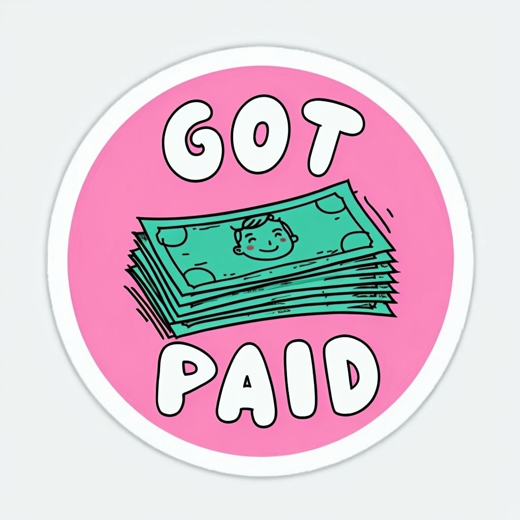 Playful Got Paid Cartoon Money Stack Sticker - Playground