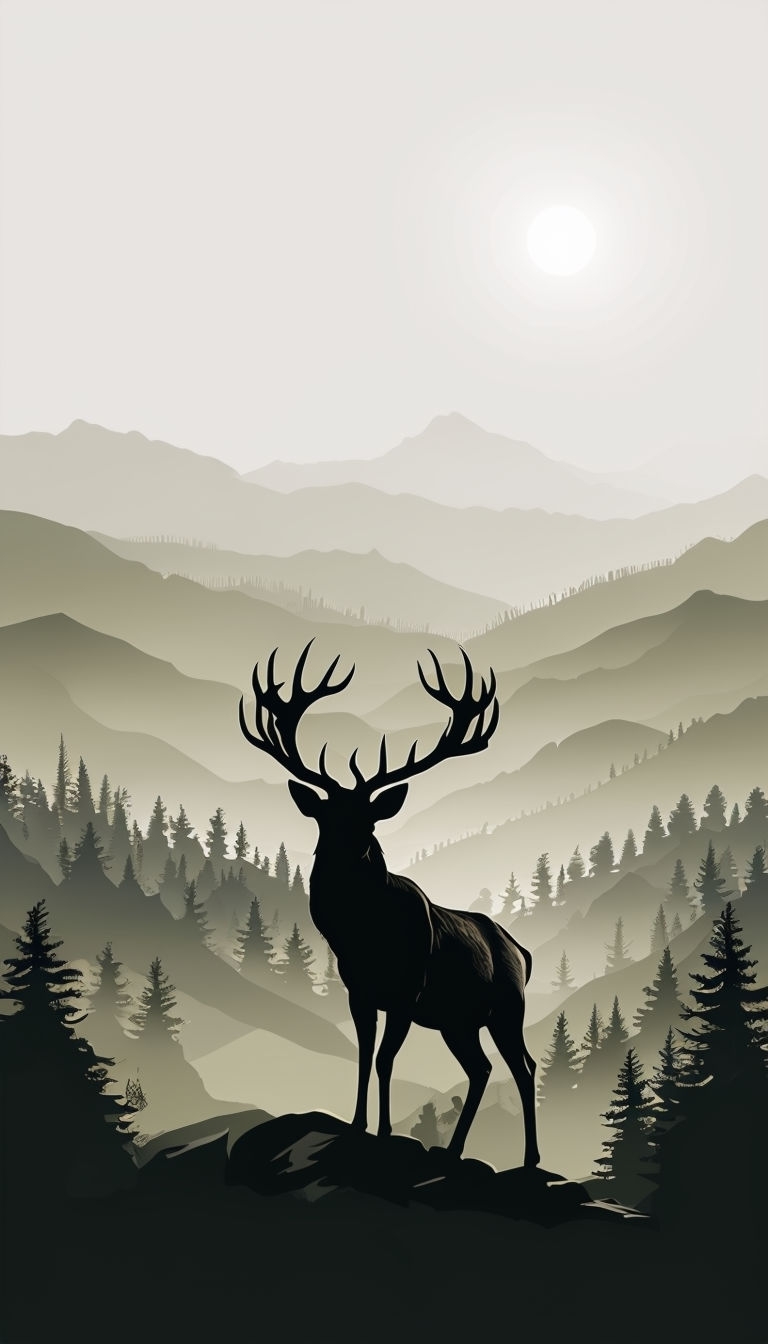 Majestic Deer Silhouette in Serene Natural Landscape Mobile Wallpaper