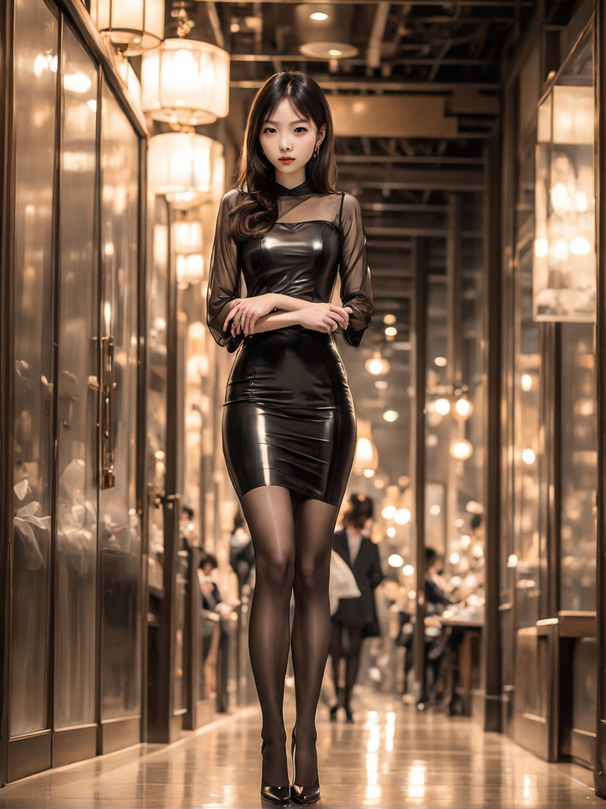 Beautiful Lee Hye-sung and wearing sexy modern outfit and high heels at  party location