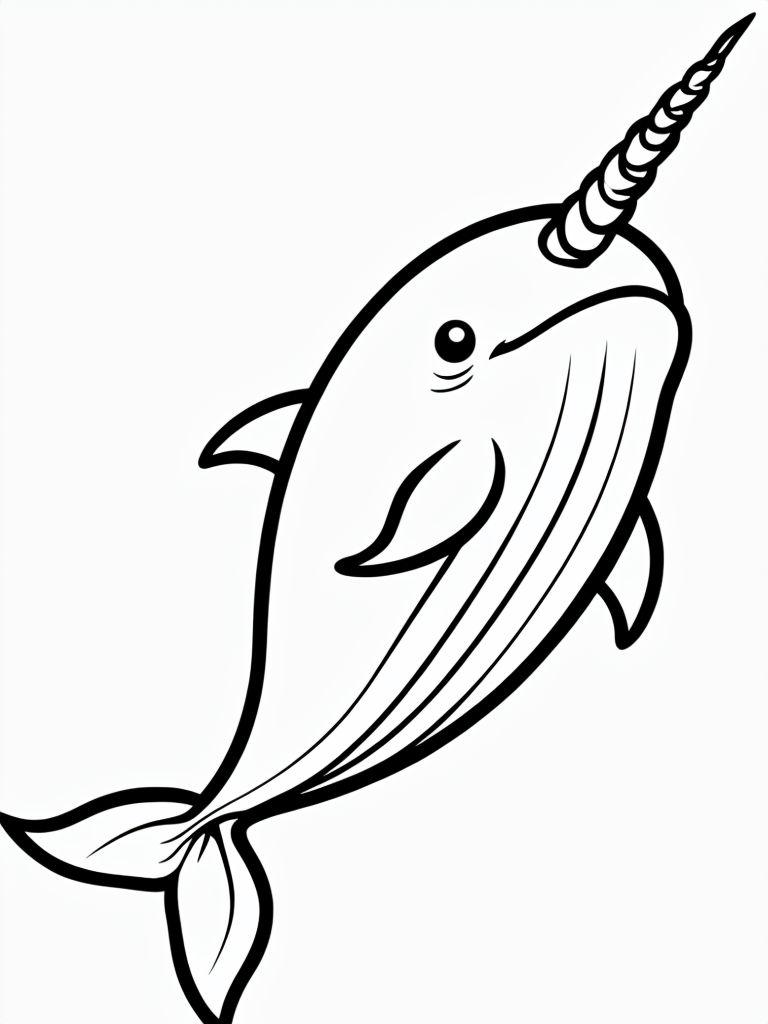 Whimsical Cartoon Narwhal Line Drawing Coloring Page