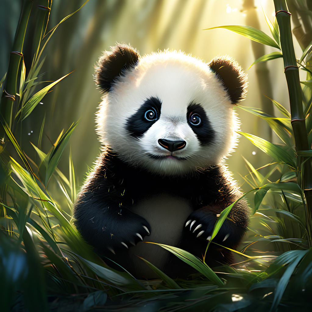 A startled baby panda in the midst of a bamboo forest by Owen Stamey ...