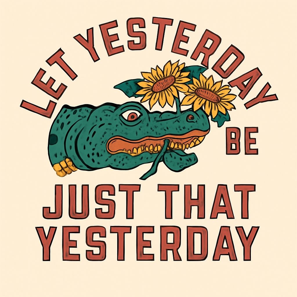 Vintage Teal Alligator with Sunflowers Retro T-Shirt