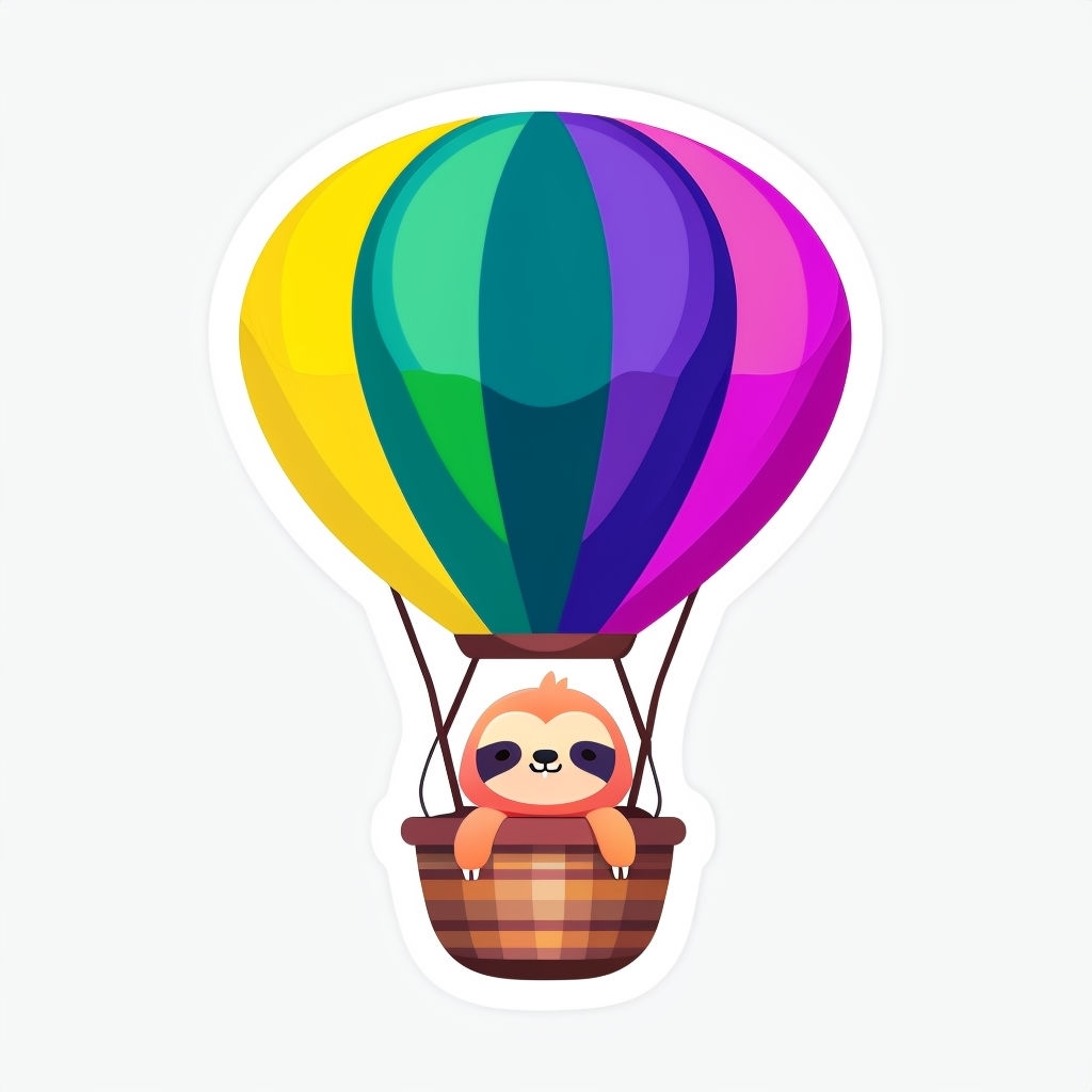 Colorful Whimsical Hot Air Balloon with Sloth Character Sticker